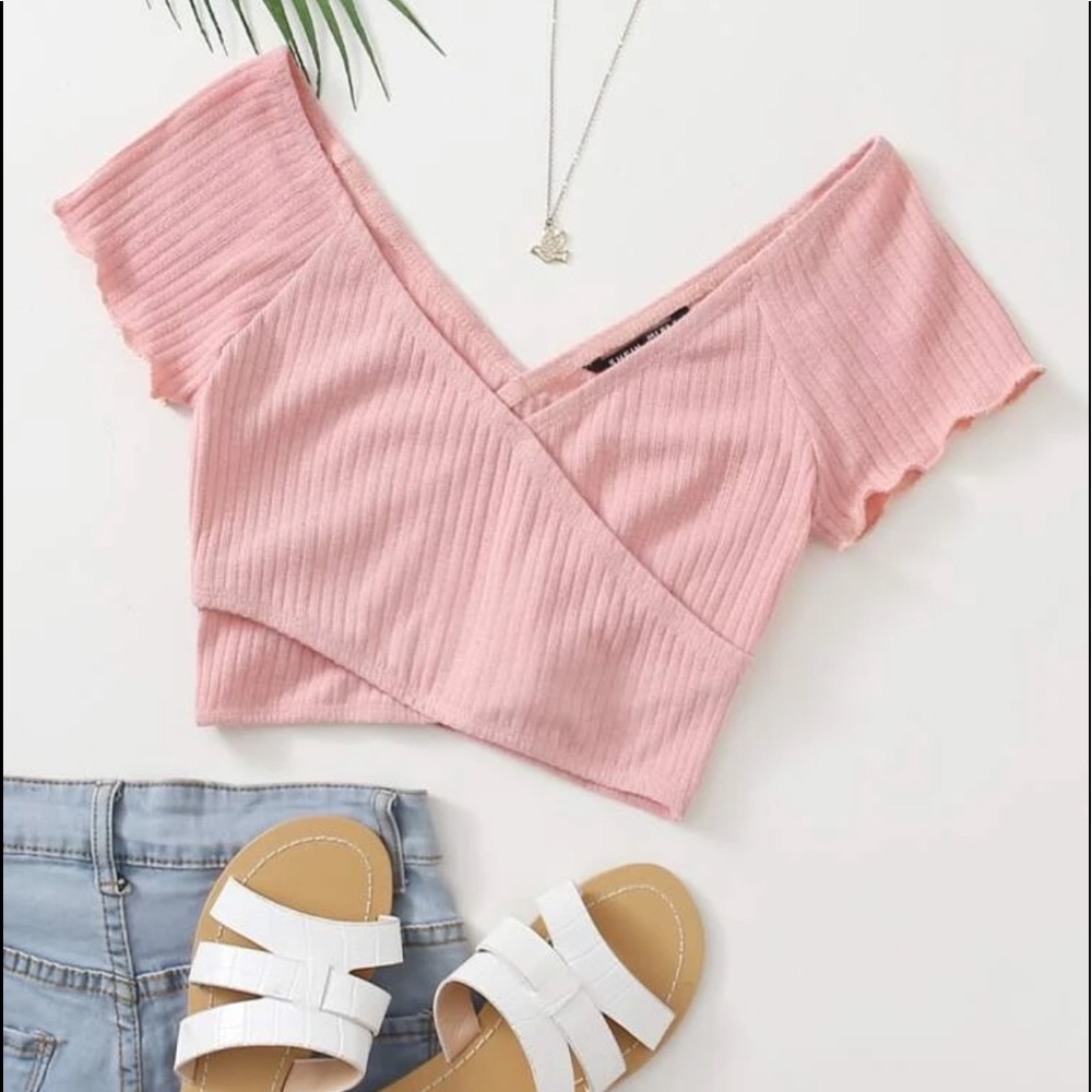 Cross Wrap Baby Pink Crop Top
